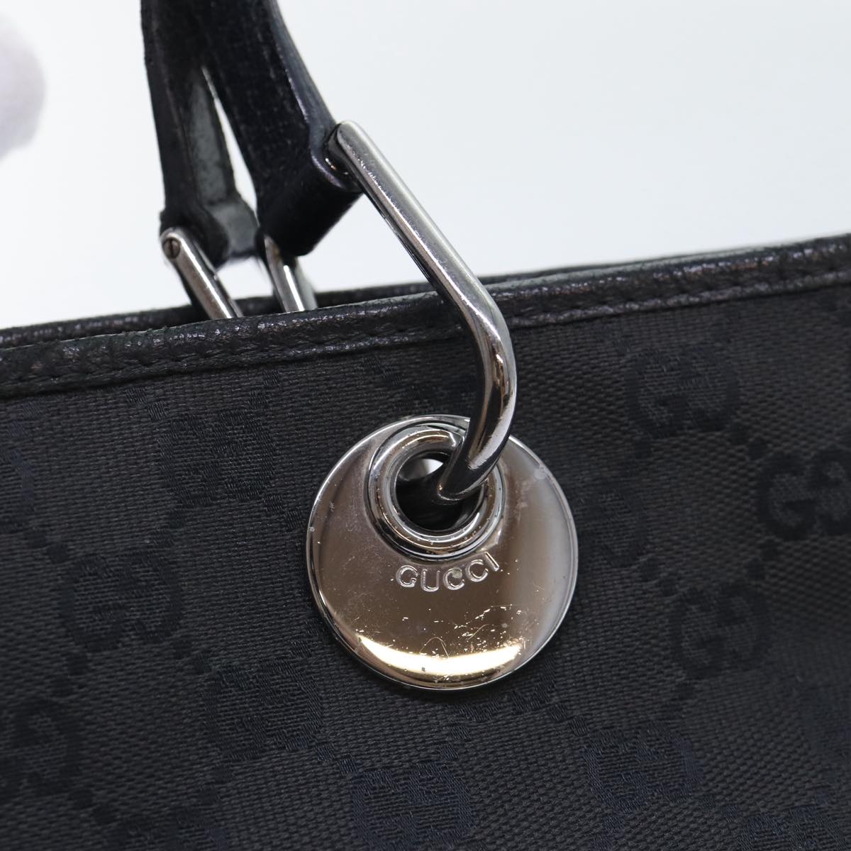 GUCCI GG Canvas Hand Bag Black Silver 120844 Auth 87404