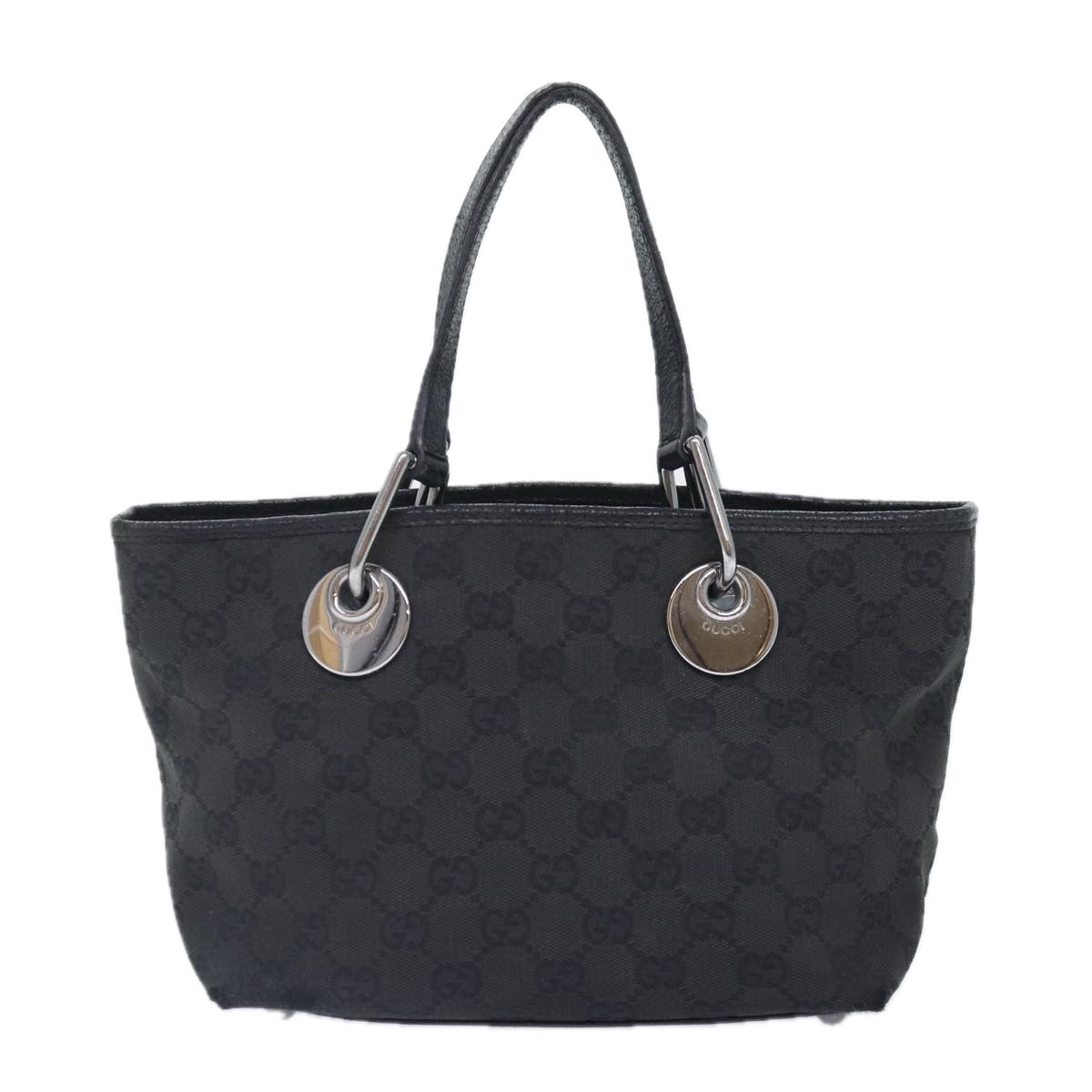 GUCCI GG Canvas Hand Bag Black Silver 120844 Auth 87404