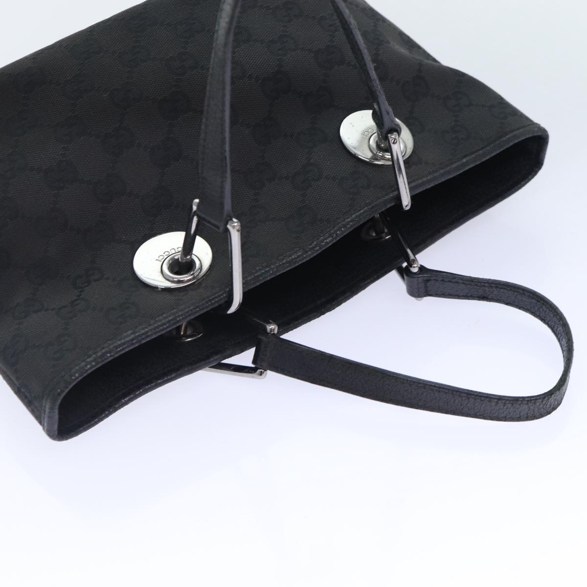 GUCCI GG Canvas Hand Bag Black Silver 120844 Auth 87404