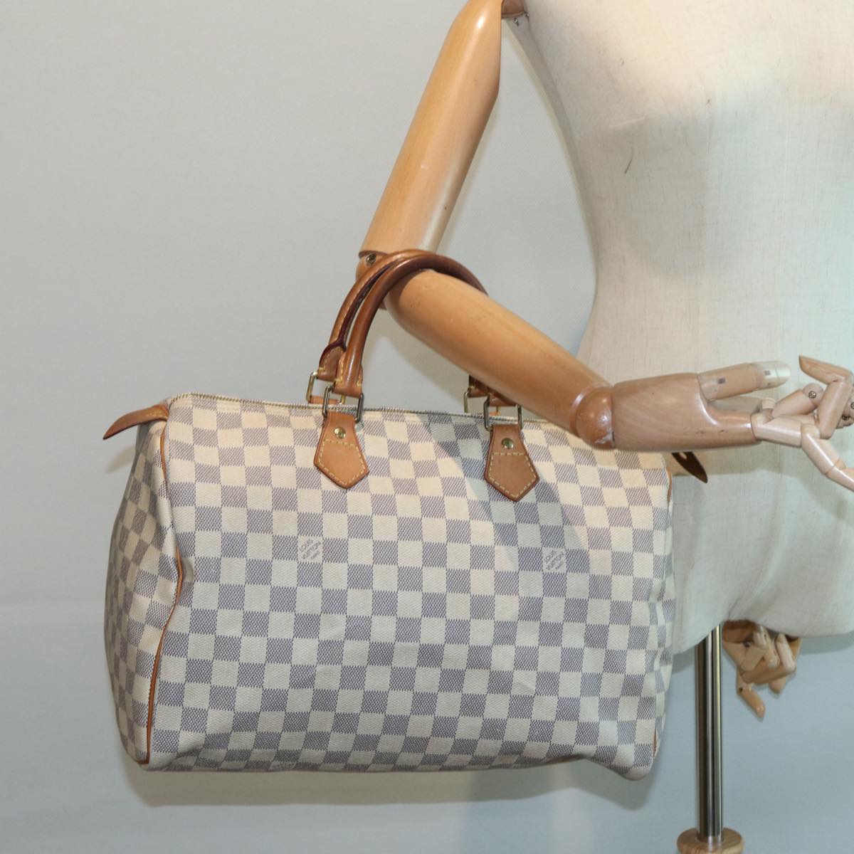 LOUIS VUITTON Damier Azur Speedy 35 Hand Bag N41535 LV Auth 87428