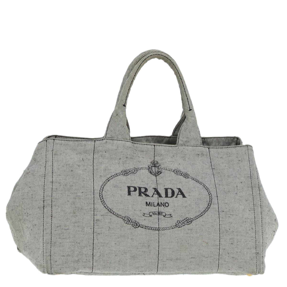 PRADA Canapa GM Hand Bag Canvas Gray Gold Auth 87436