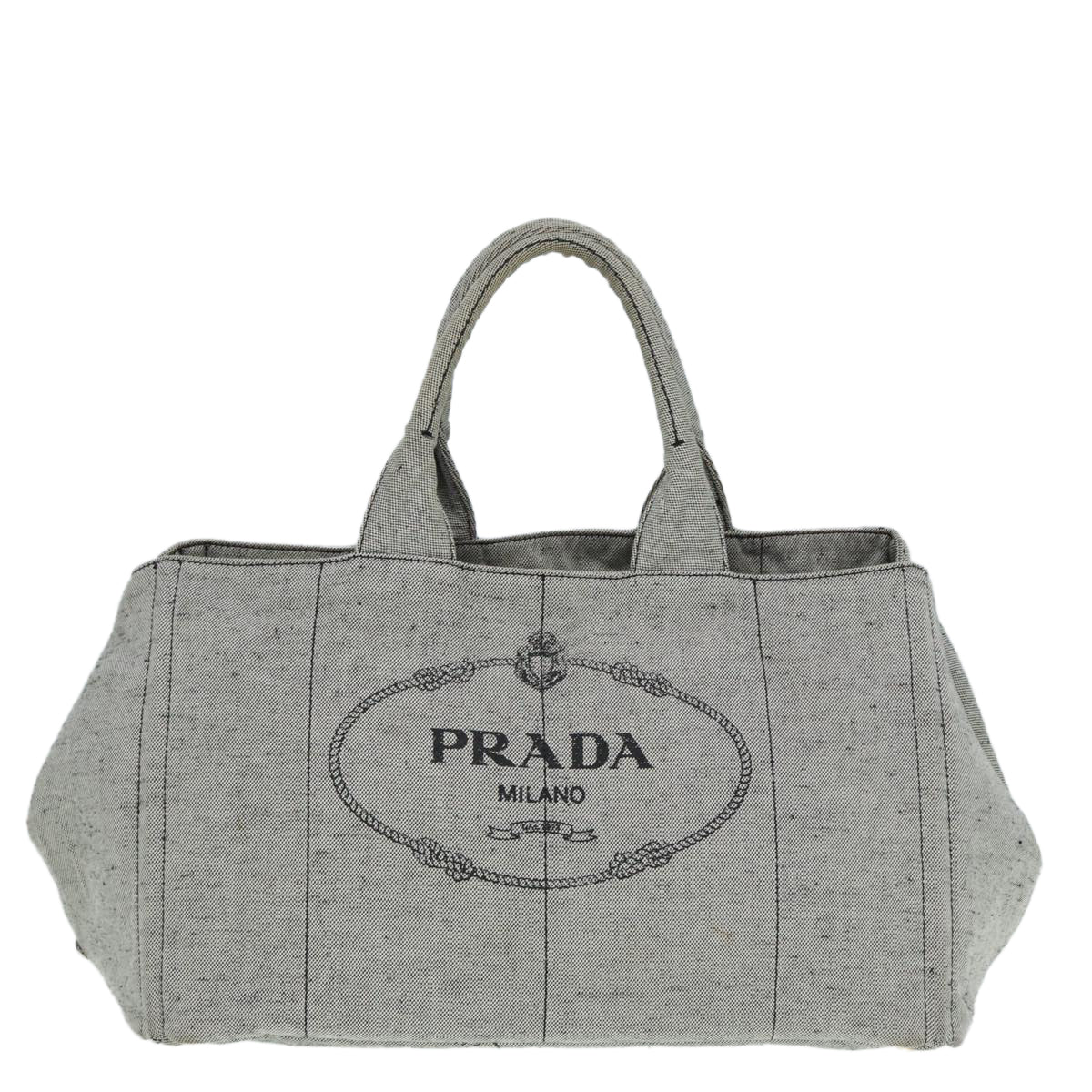 PRADA Canapa GM Hand Bag Canvas Gray Gold Auth 87436