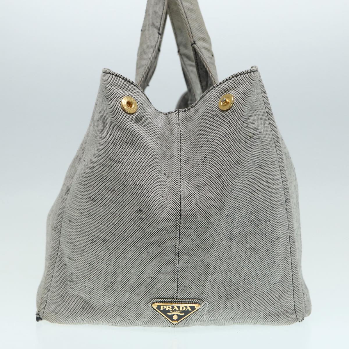 PRADA Canapa GM Hand Bag Canvas Gray Gold Auth 87436