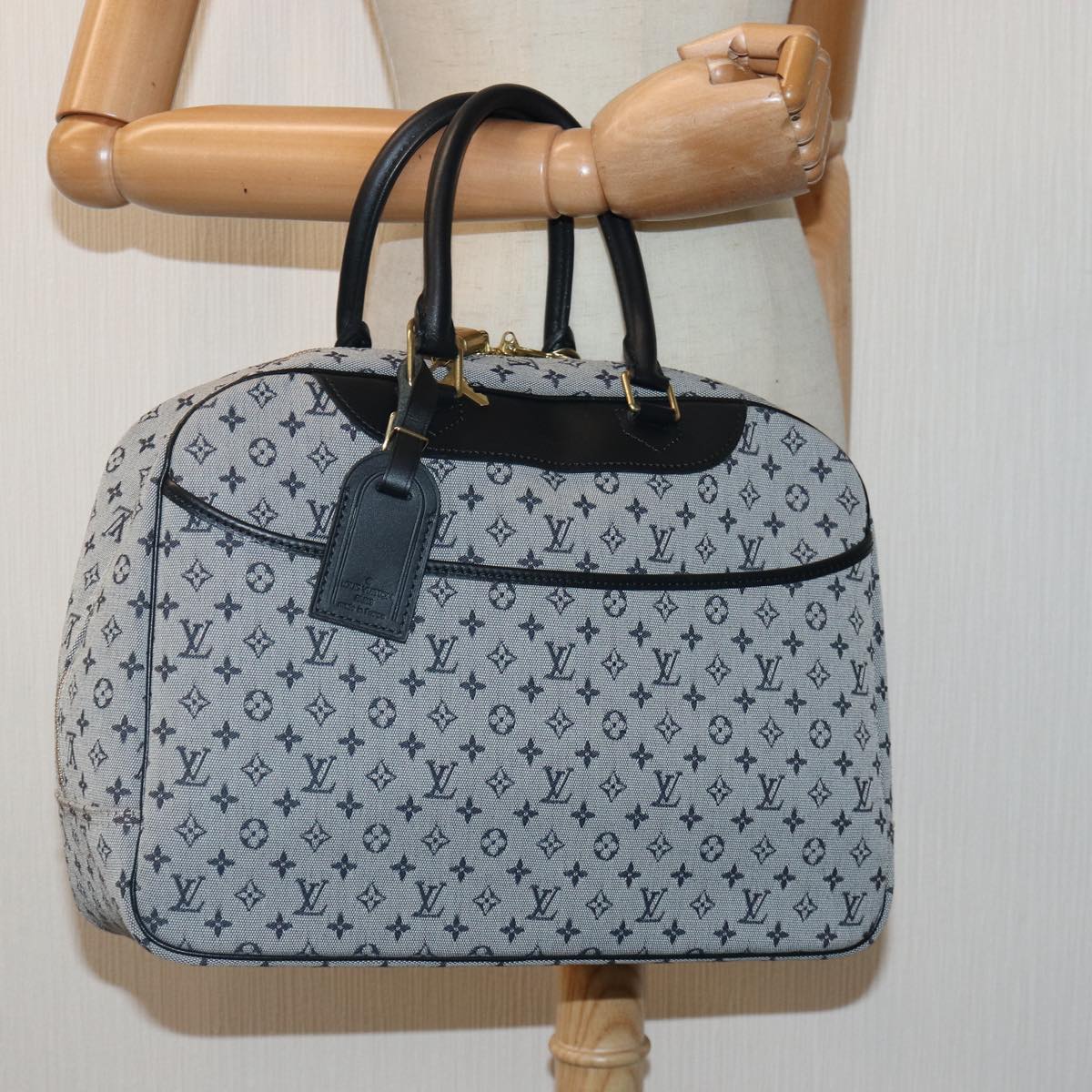 LOUIS VUITTON Monogram Mini Lin Deauville Hand Bag SPO Blue LV Auth 87449A