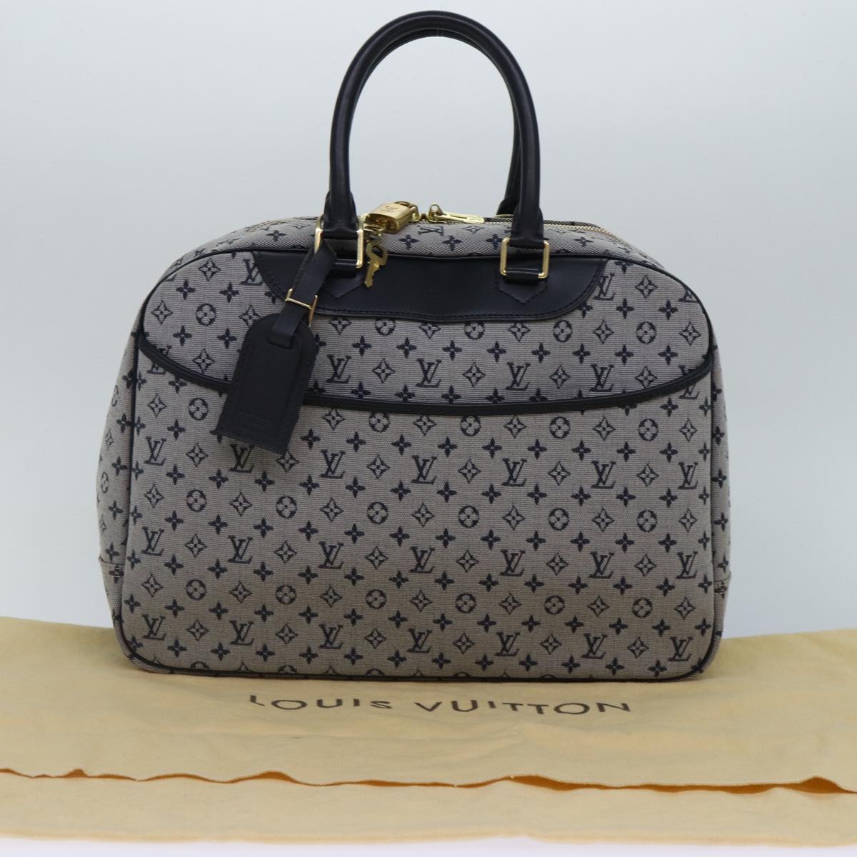 LOUIS VUITTON Monogram Mini Lin Deauville Hand Bag SPO Blue LV Auth 87449A