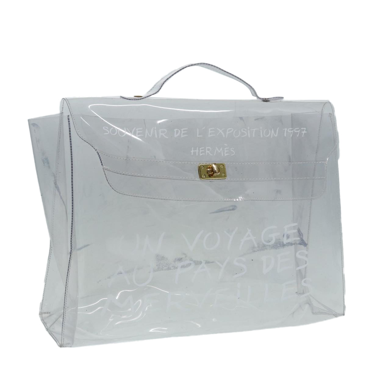 HERMES Vinyl Kelly Hand Bag Vinyl Clear Auth 87450