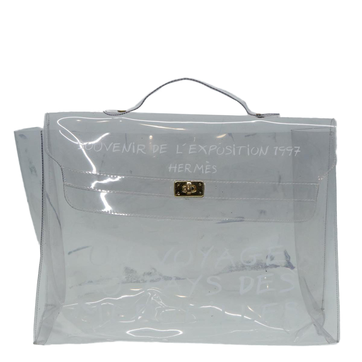 HERMES Vinyl Kelly Hand Bag Vinyl Clear Auth 87450