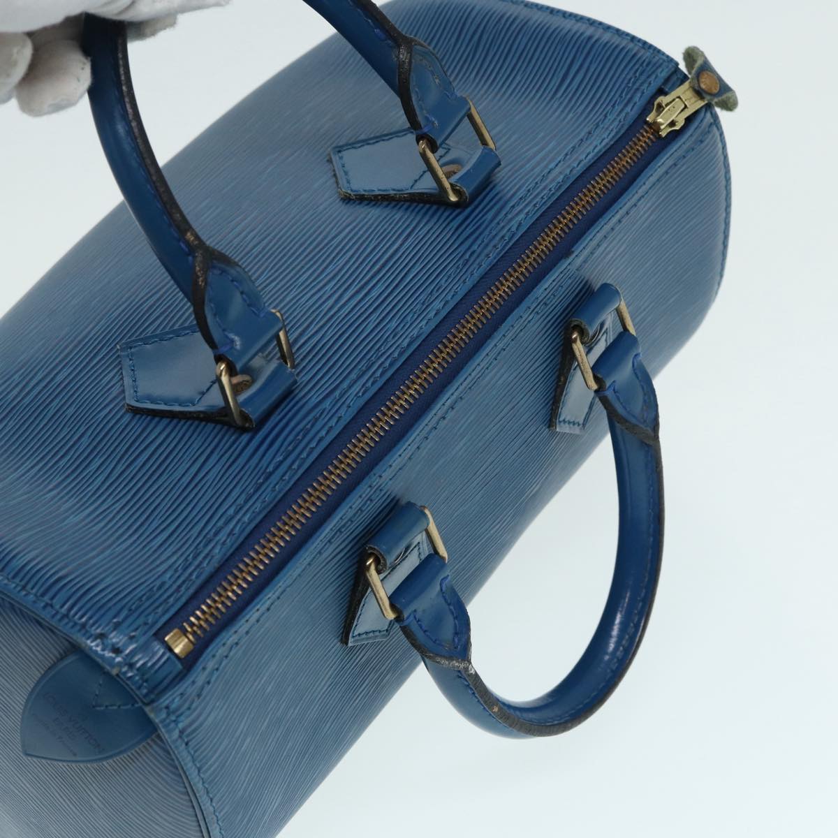 LOUIS VUITTON Epi Speedy 25 Hand Bag Toledo Blue M43015 LV Auth 87483