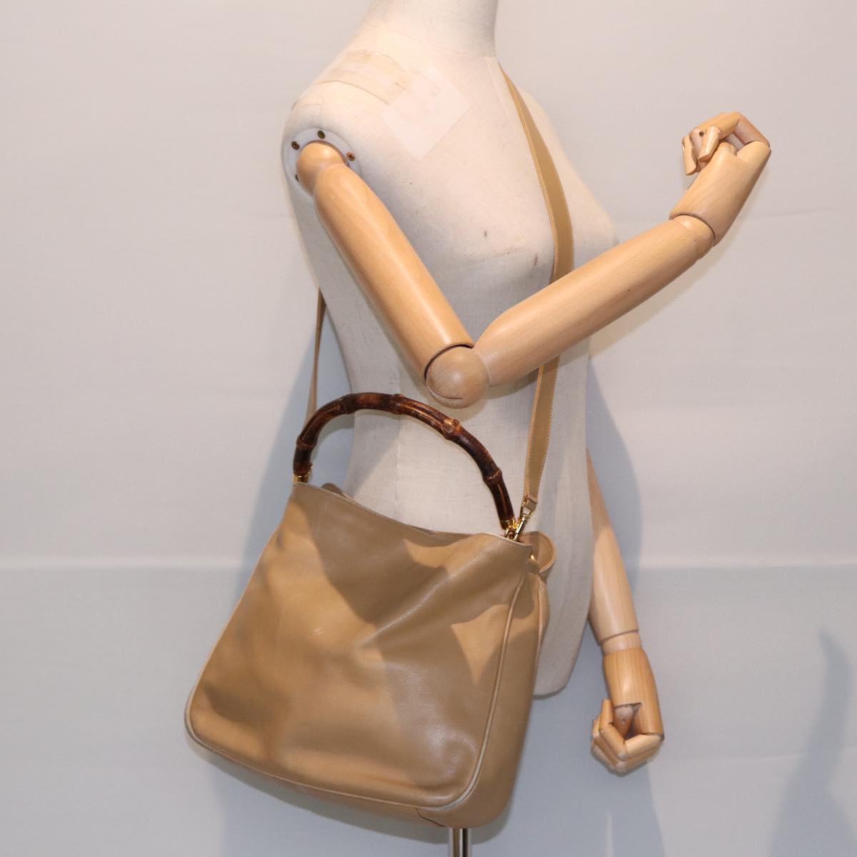 GUCCI Shoulder Bag Leather 2way Beige Gold 001 1705 1638 Auth 87627