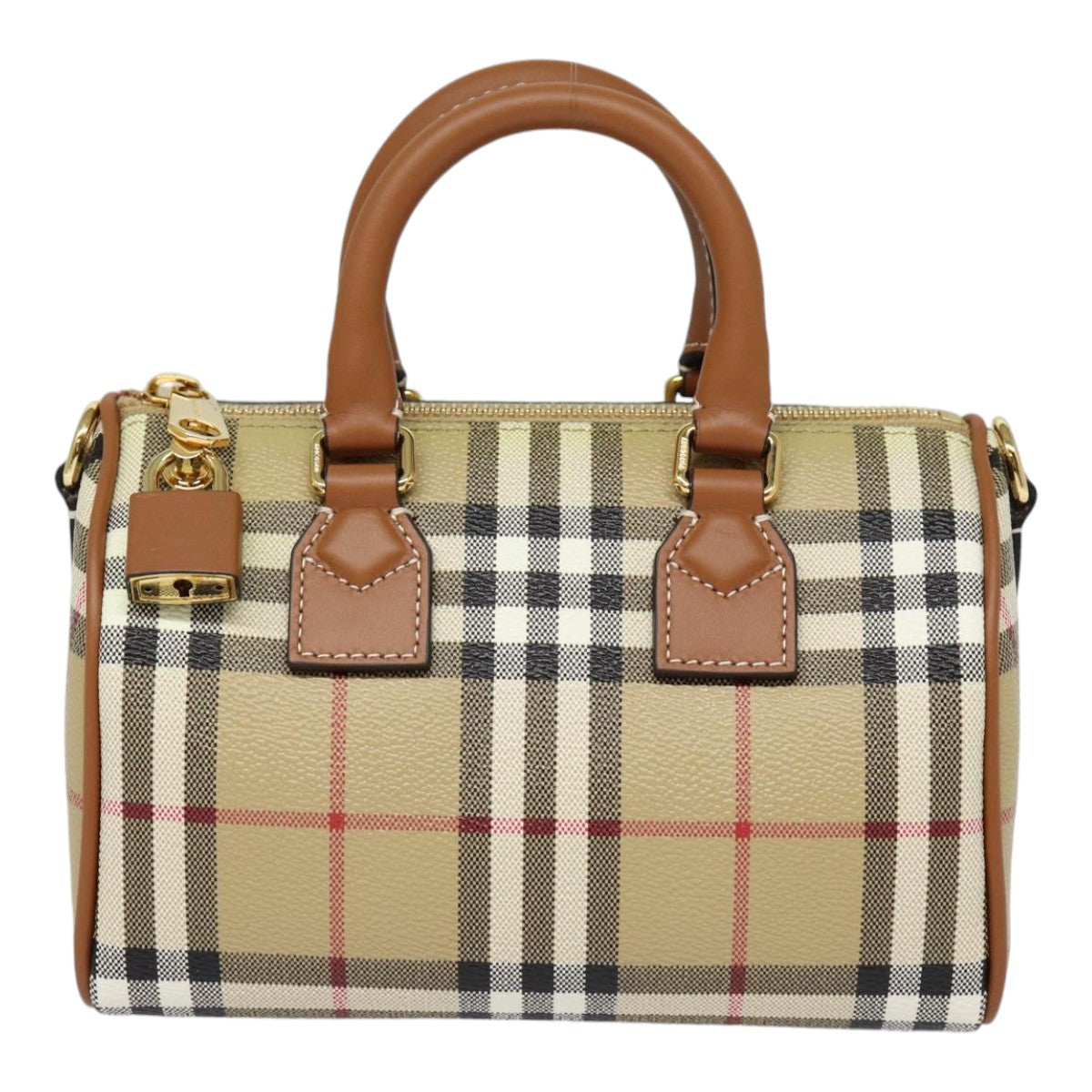 BURBERRY Nova Check Hand Bag PVC Leather 2way Beige Auth 87630S