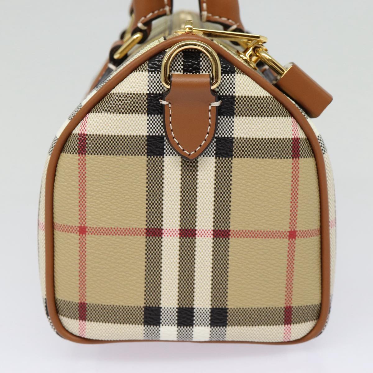 BURBERRY Nova Check Hand Bag PVC Leather 2way Beige Auth 87630S