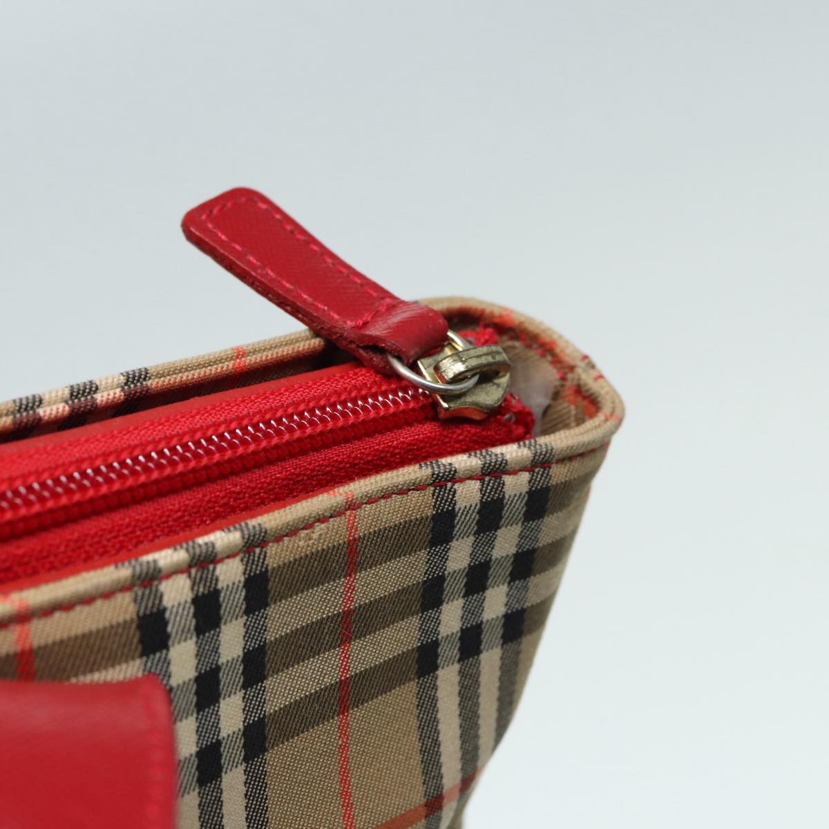 BURBERRY Nova Check Hand Bag Canvas Beige Red Auth 87634