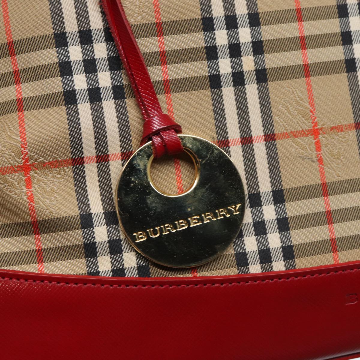 BURBERRY Nova Check Hand Bag Canvas Beige Red Auth 87634