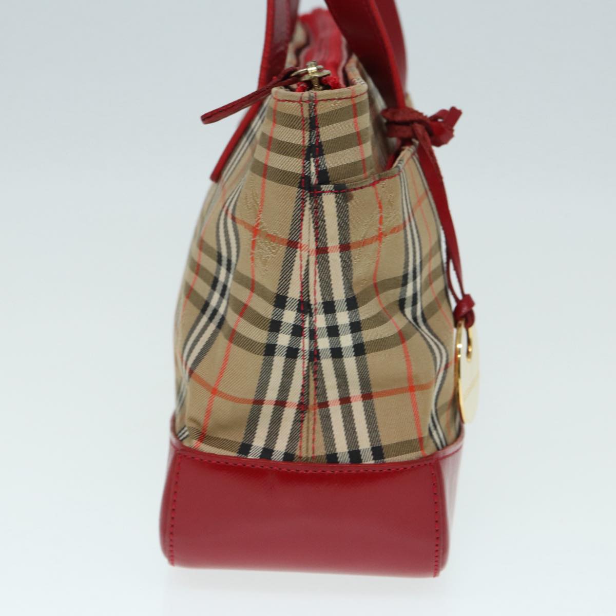 BURBERRY Nova Check Hand Bag Canvas Beige Red Auth 87634