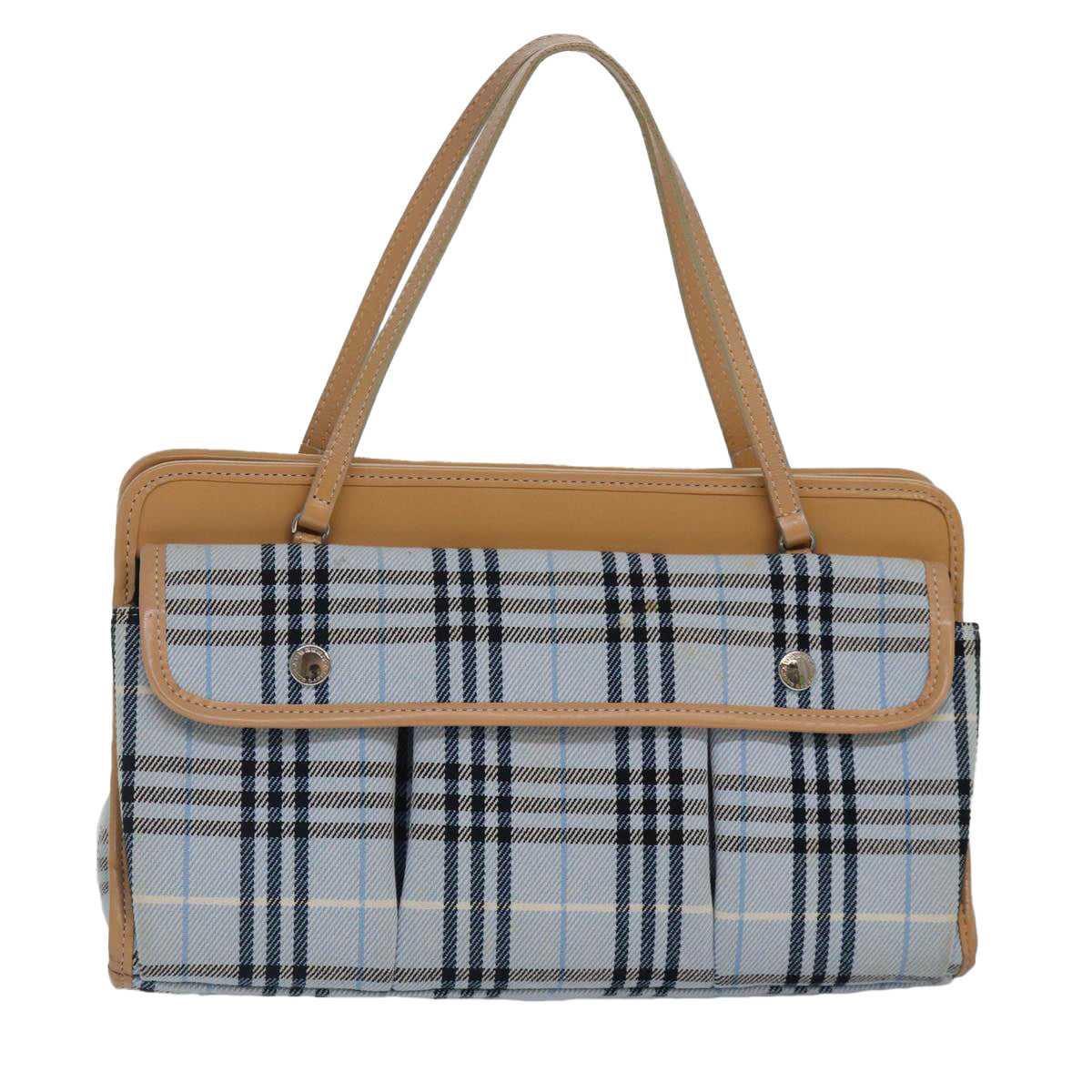 BURBERRY Nova Check Blue Label Hand Bag Canvas Light Blue Beige Auth 87639