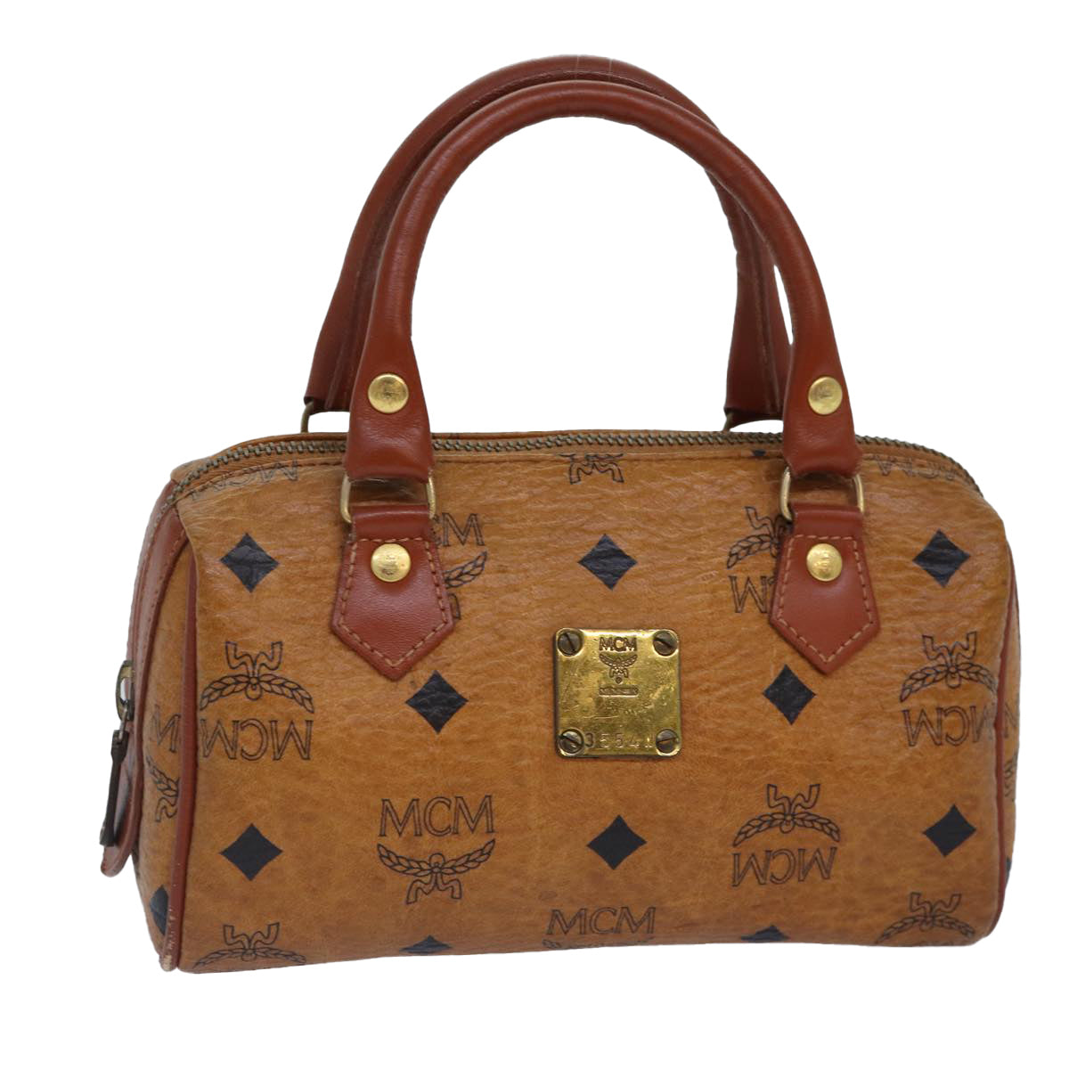 MCM Vicetos Logogram Hand Bag PVC Leather Brown Auth 87647