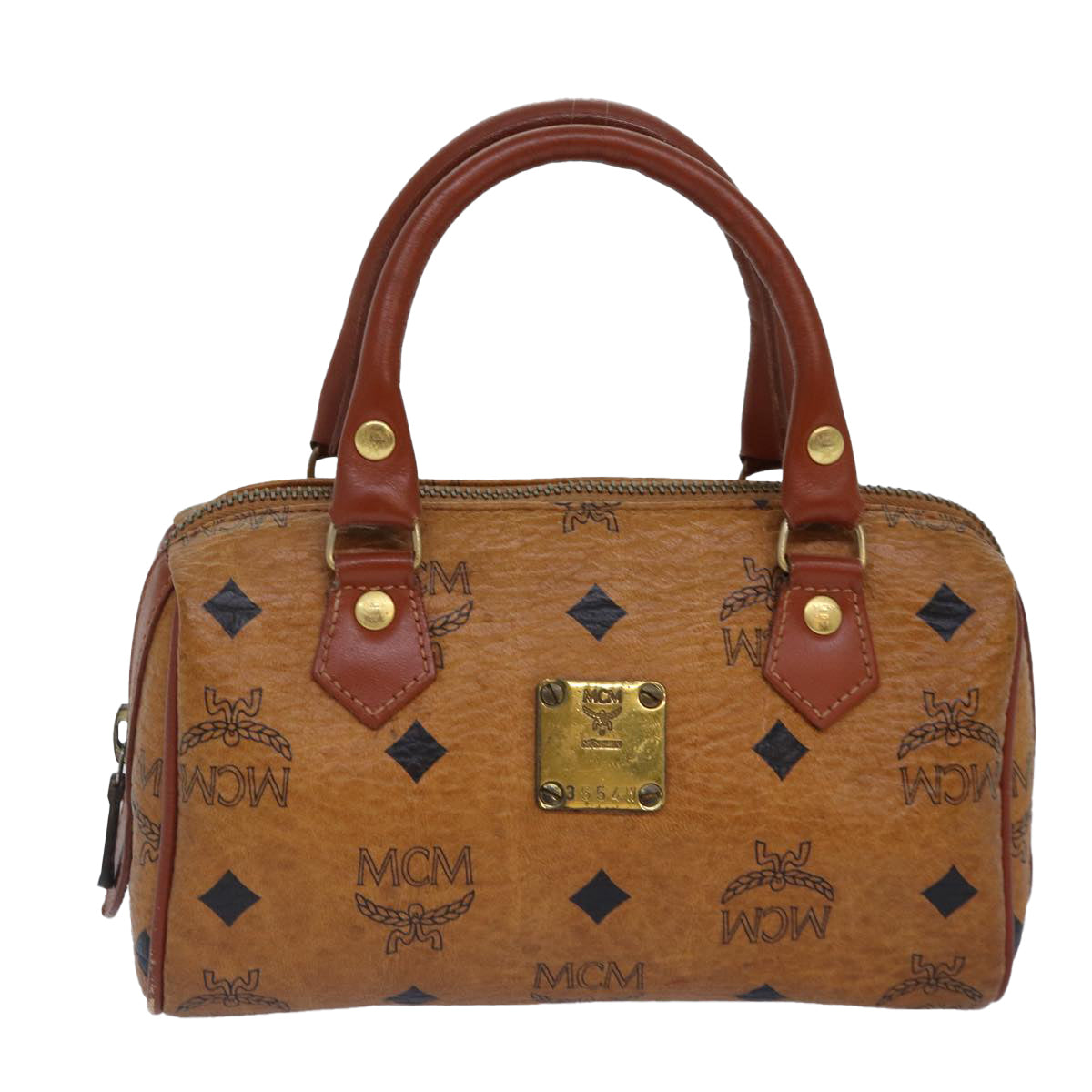 MCM Vicetos Logogram Hand Bag PVC Leather Brown Auth 87647