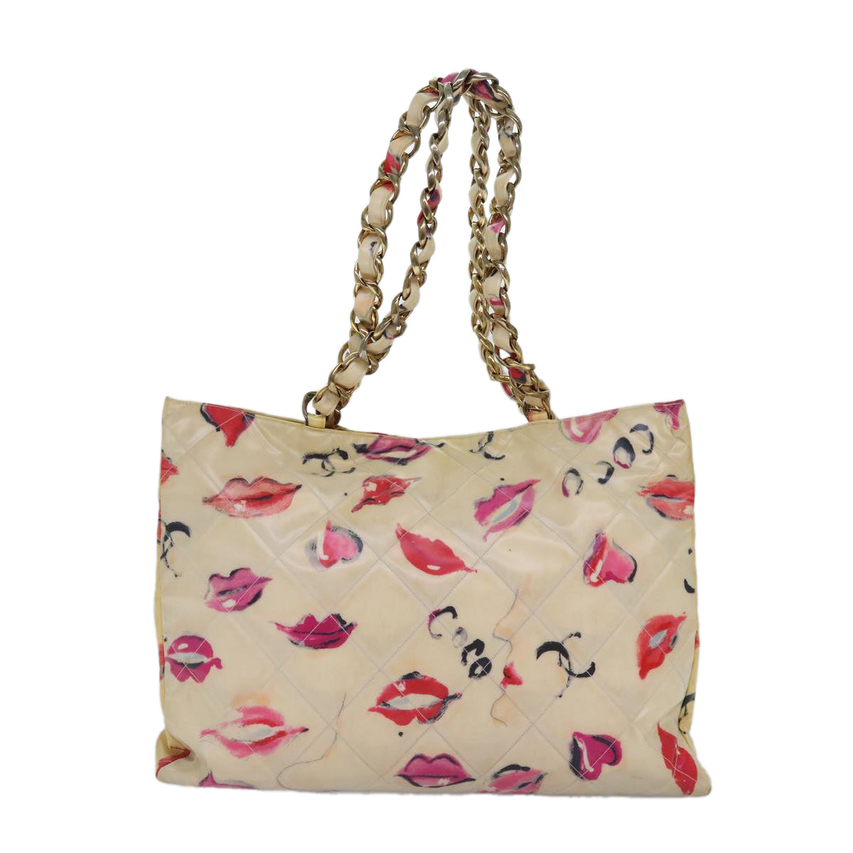 CHANEL Lip Tote Bag Enamel White Red CC Auth 87655V
