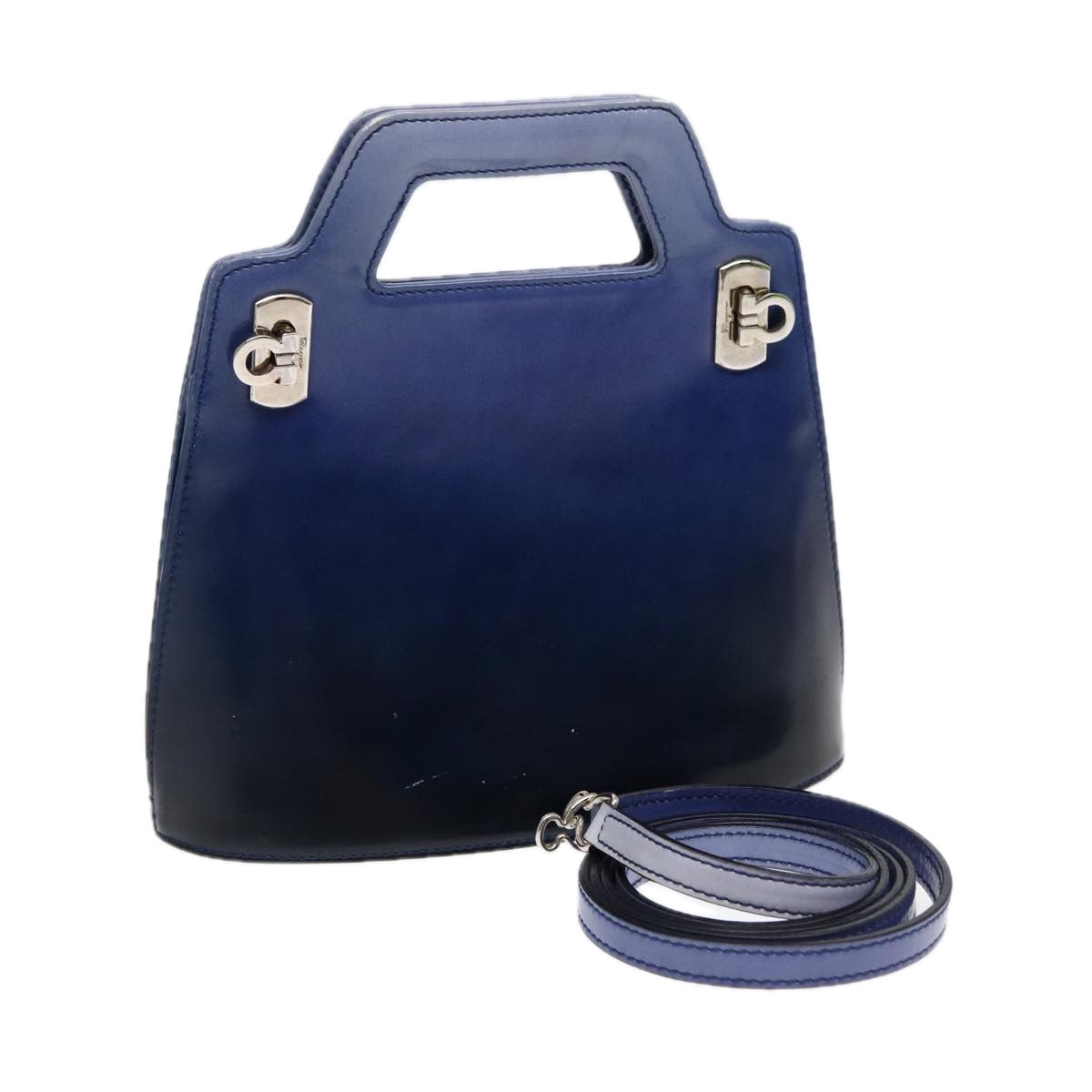 Salvatore Ferragamo Gancini Hand Bag Leather 2way Navy Auth 87656