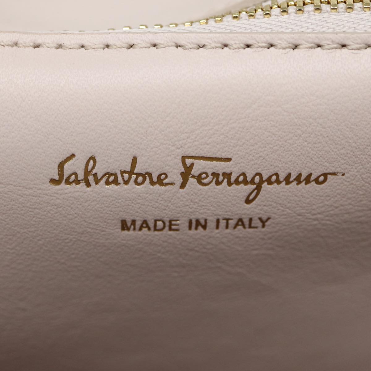 Salvatore Ferragamo Gancini Hand Bag Leather 2way Beige Auth 87663