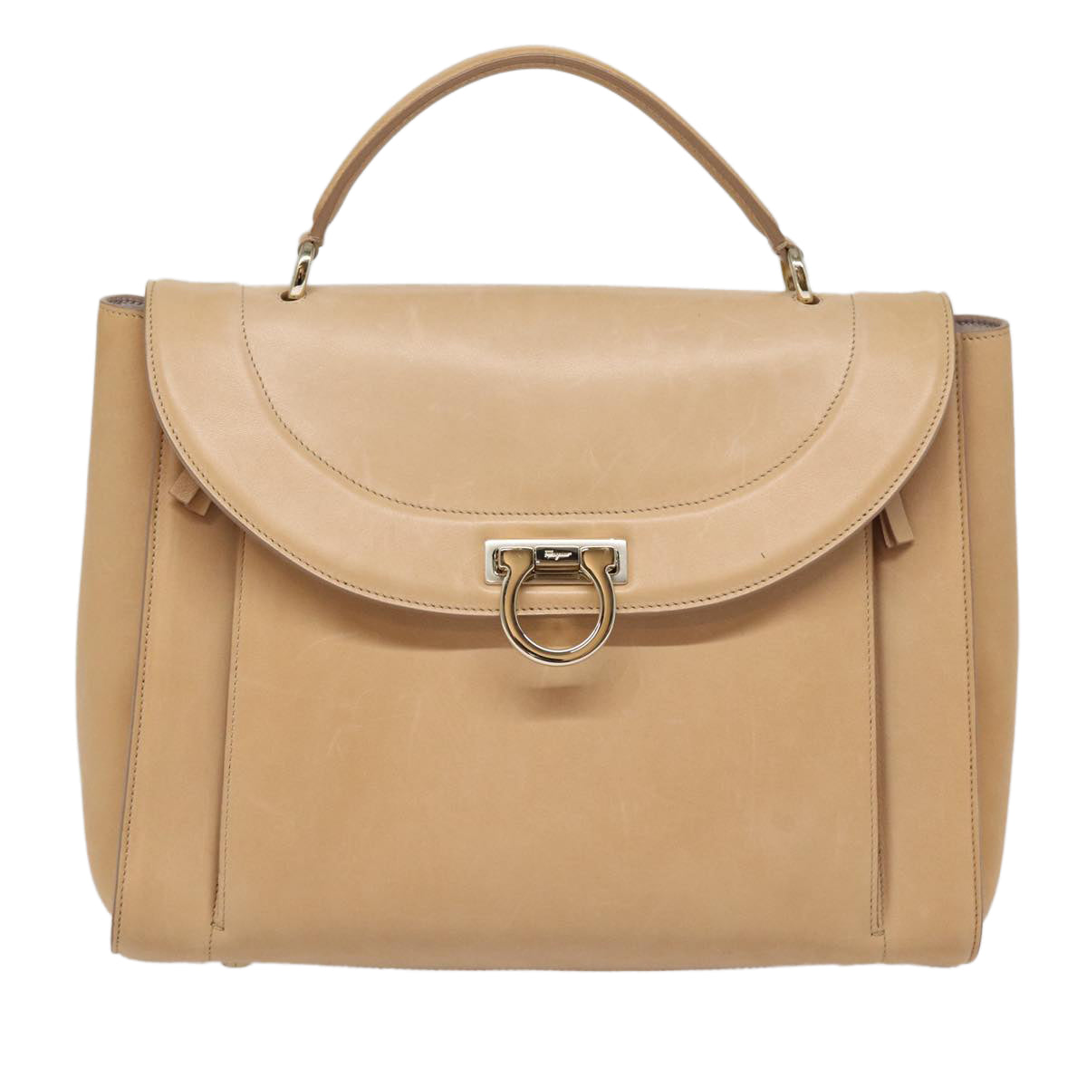 Salvatore Ferragamo Gancini Hand Bag Leather 2way Beige Auth 87663