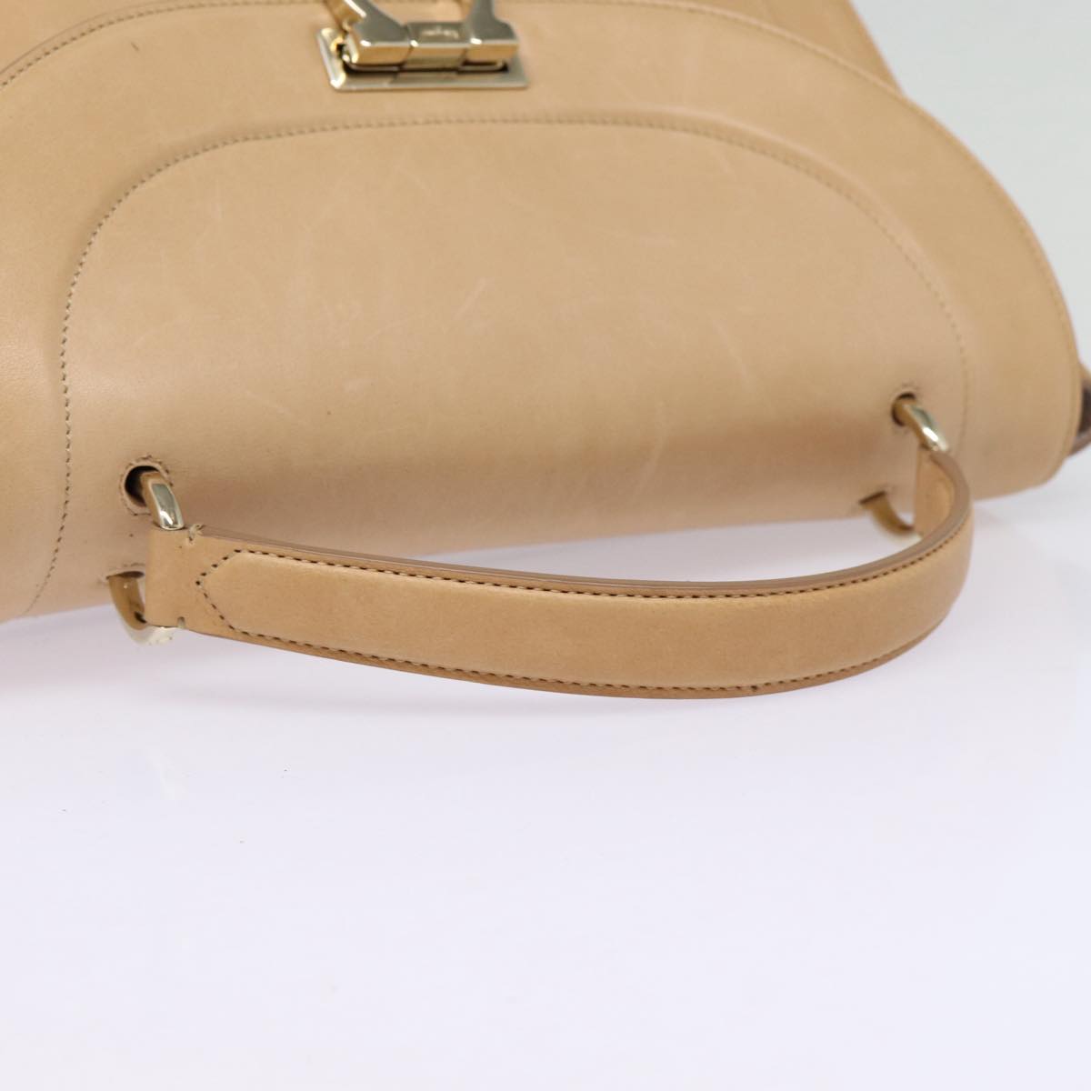 Salvatore Ferragamo Gancini Hand Bag Leather 2way Beige Auth 87663