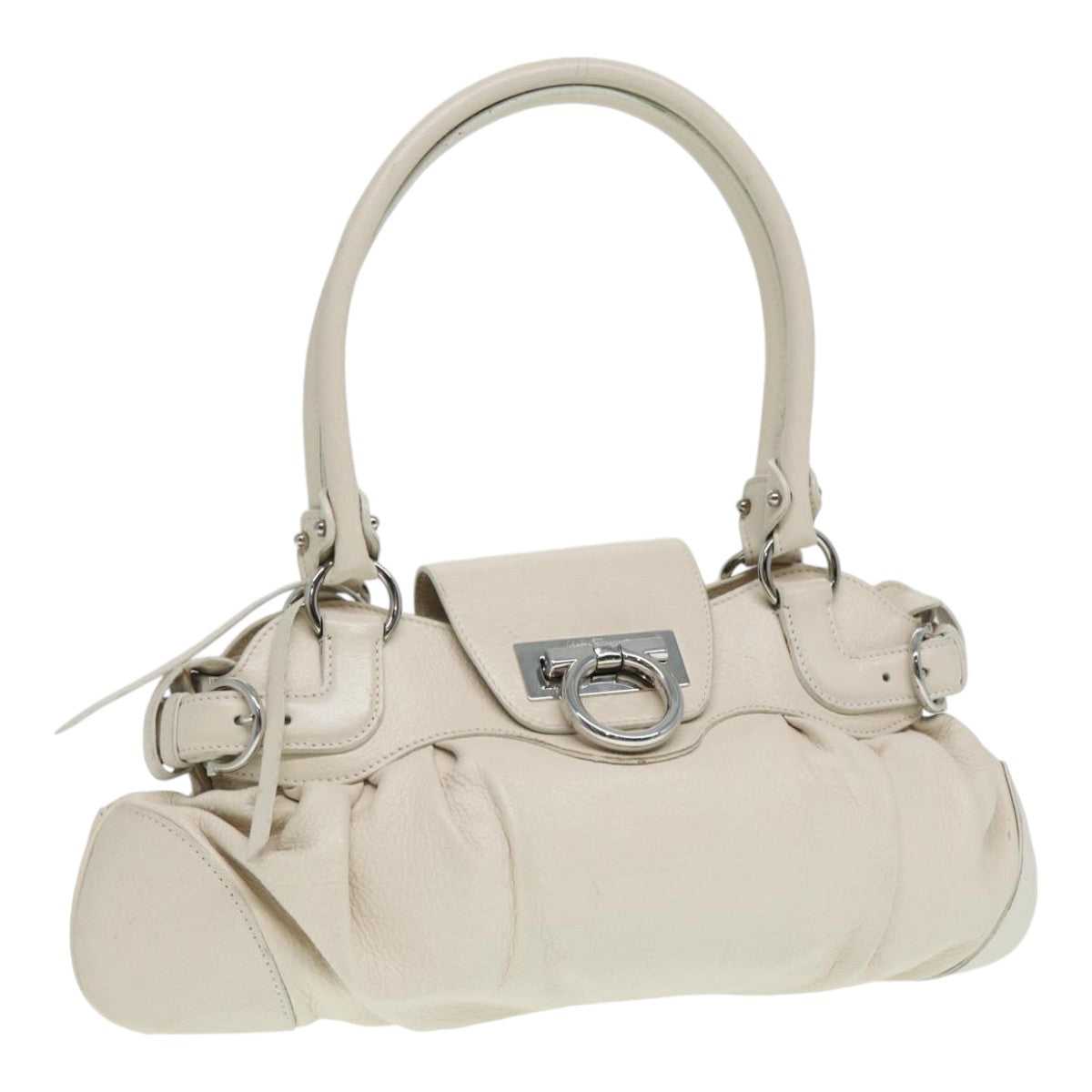 Salvatore Ferragamo Gancini Hand Bag Leather White Auth 87665