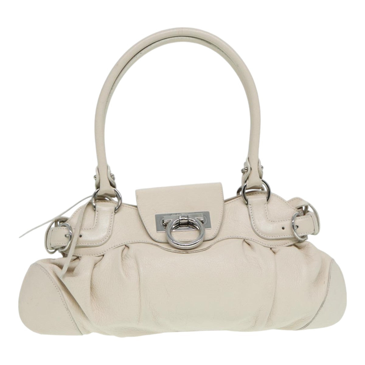 Salvatore Ferragamo Gancini Hand Bag Leather White Auth 87665