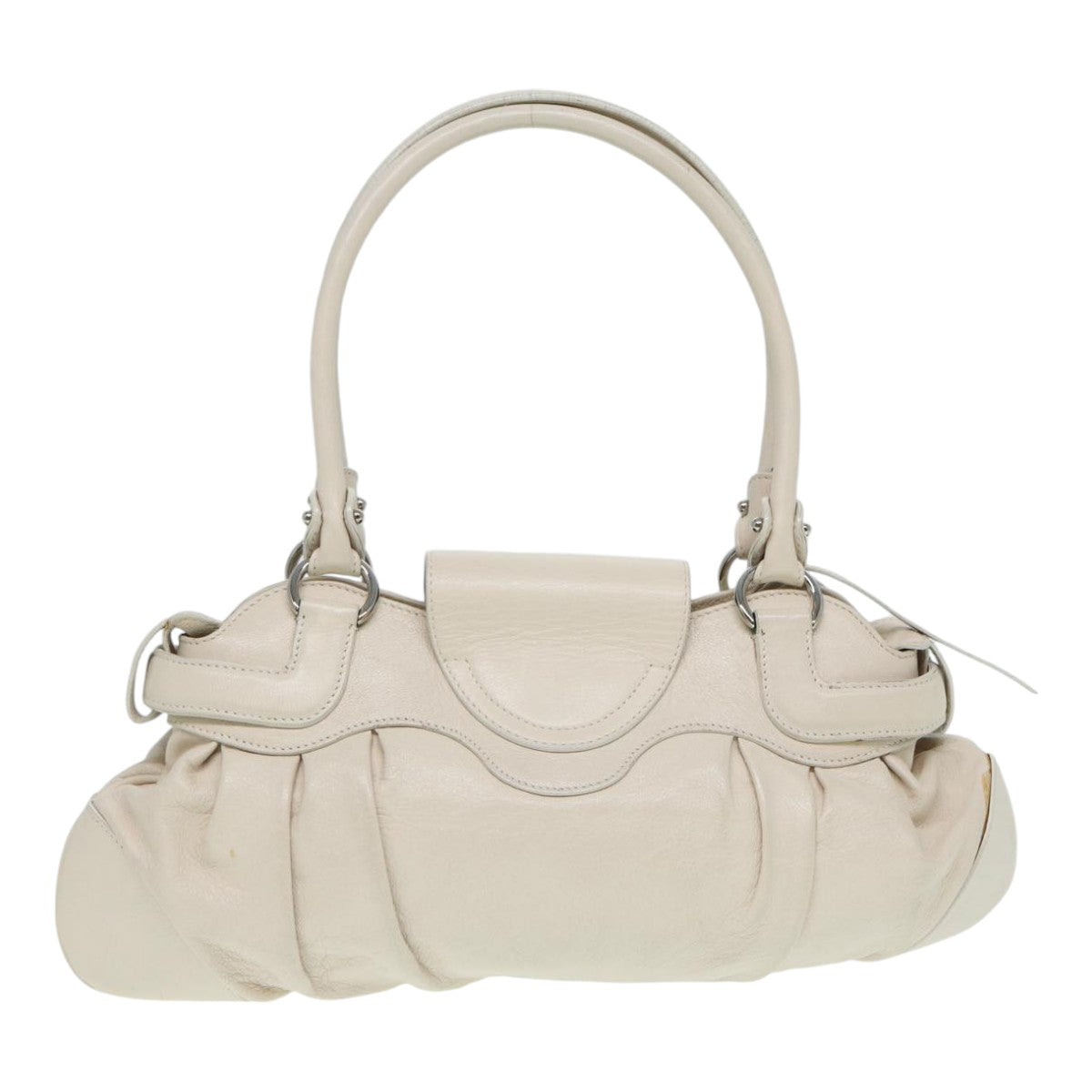 Salvatore Ferragamo Gancini Hand Bag Leather White Auth 87665