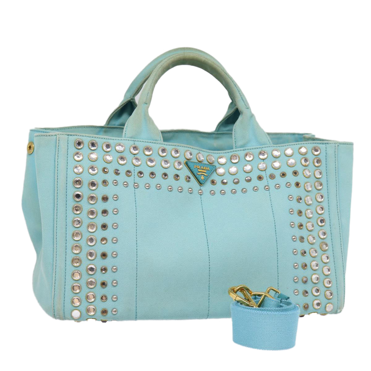 PRADA Canapa GM Hand Bag Canvas 2way Light Blue Auth 87668