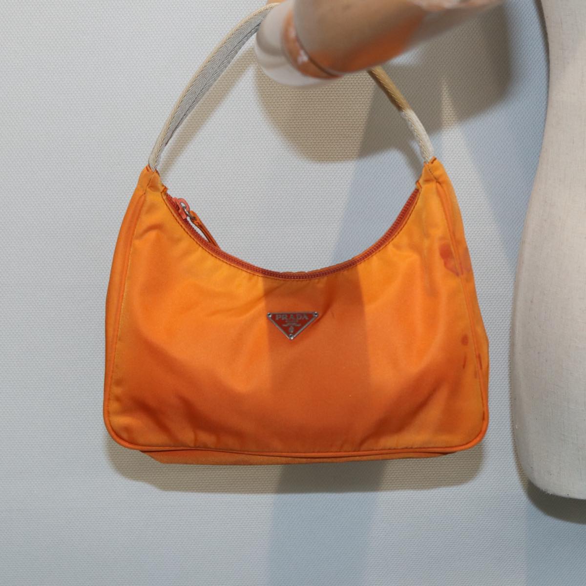 PRADA Hand Bag Nylon Orange Auth 87671