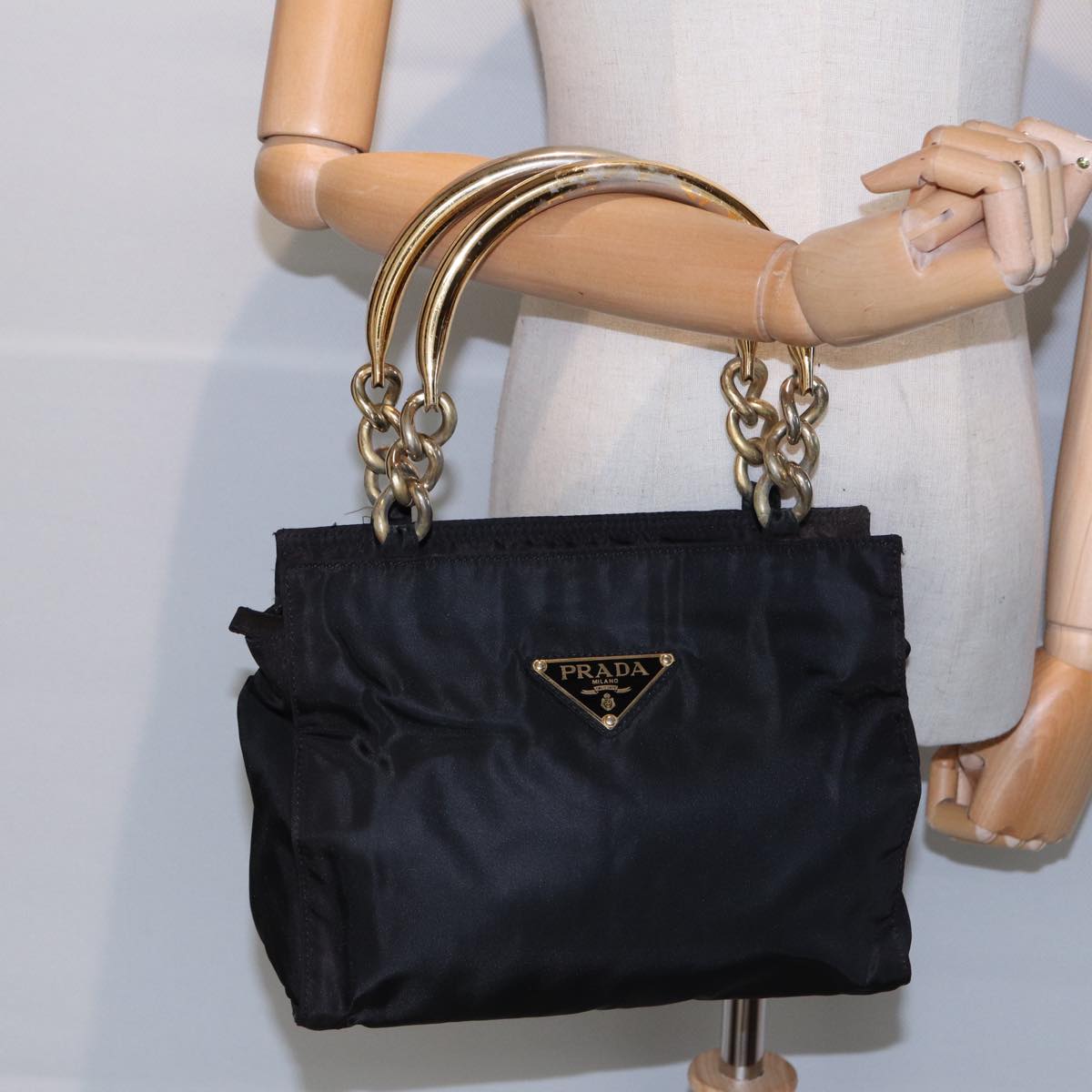 PRADA Hand Bag Nylon Black Auth 87678