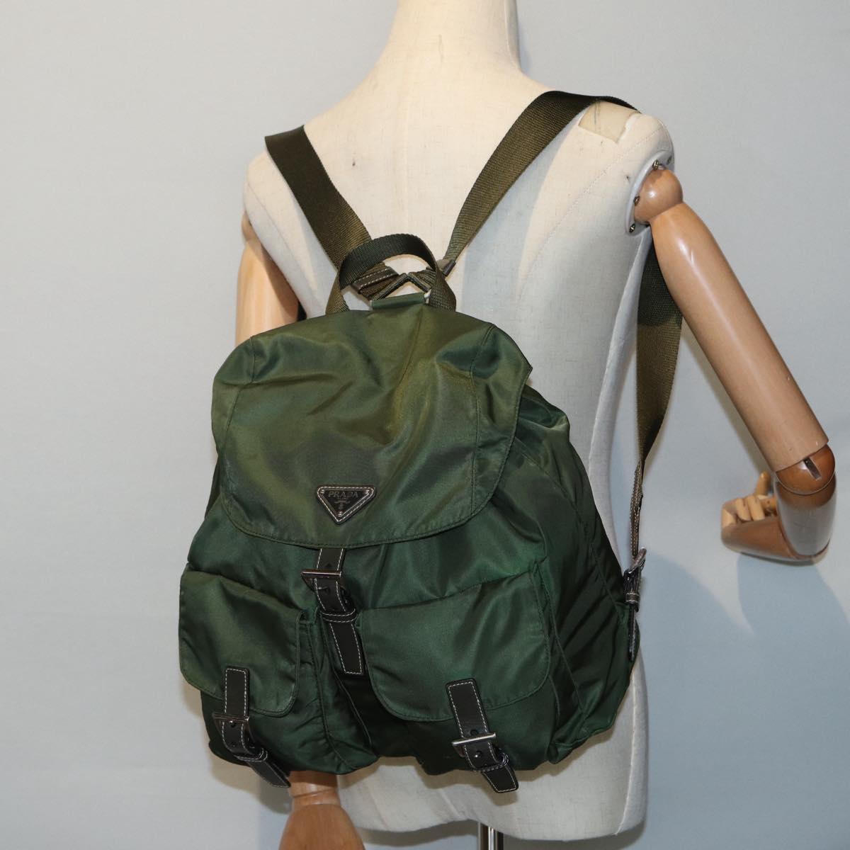 PRADA Backpack Nylon Khaki Auth 87680