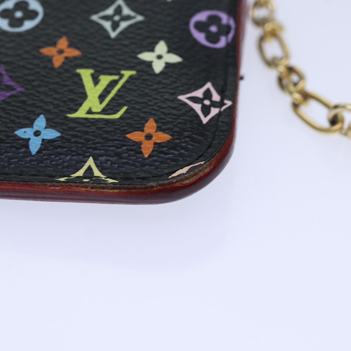 LOUIS VUITTON Monogram Multicolor Pochette Cles NM Purse Black M93735 Auth 87698