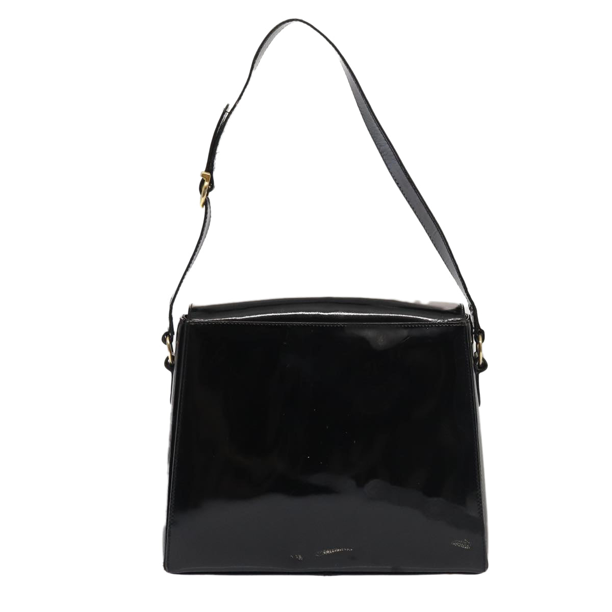 Salvatore Ferragamo Gancini Shoulder Bag Enamel Black Gold Auth 87741
