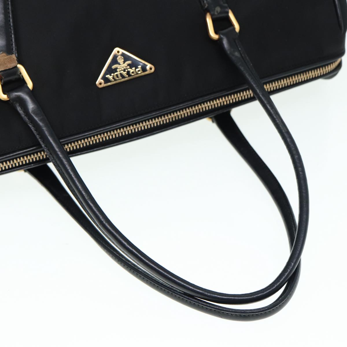 PRADA Hand Bag Nylon Black Gold Auth 87758