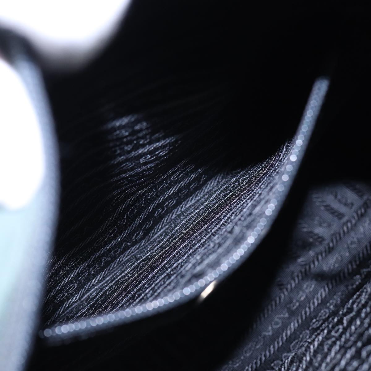 PRADA Tote Bag Nylon Khaki Silver Auth 87760