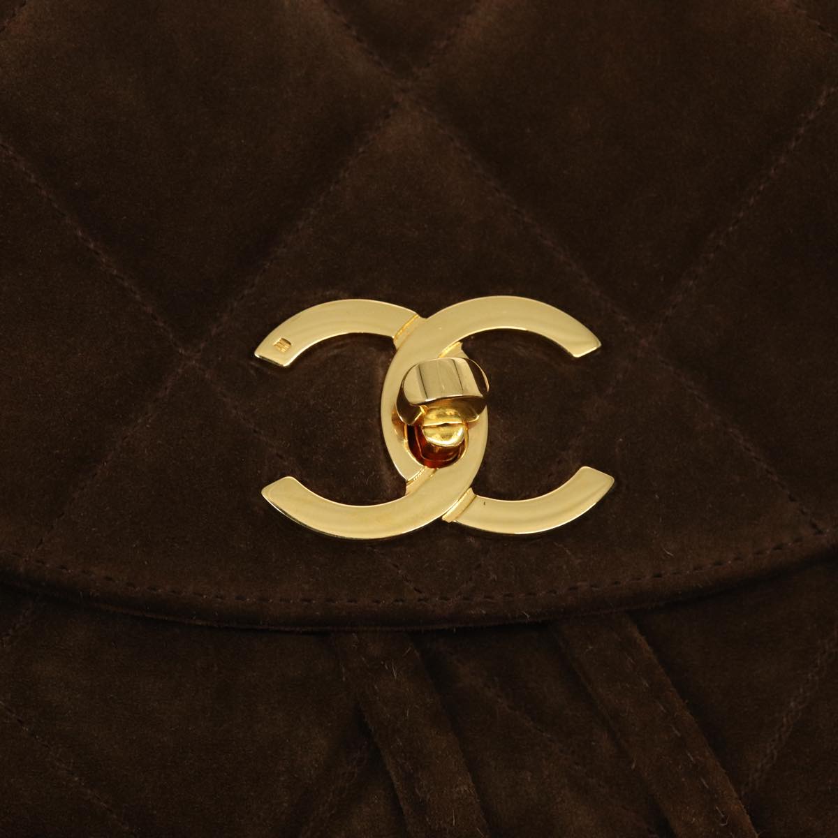 CHANEL Hand Bag Suede Brown Gold CC Auth 87765A