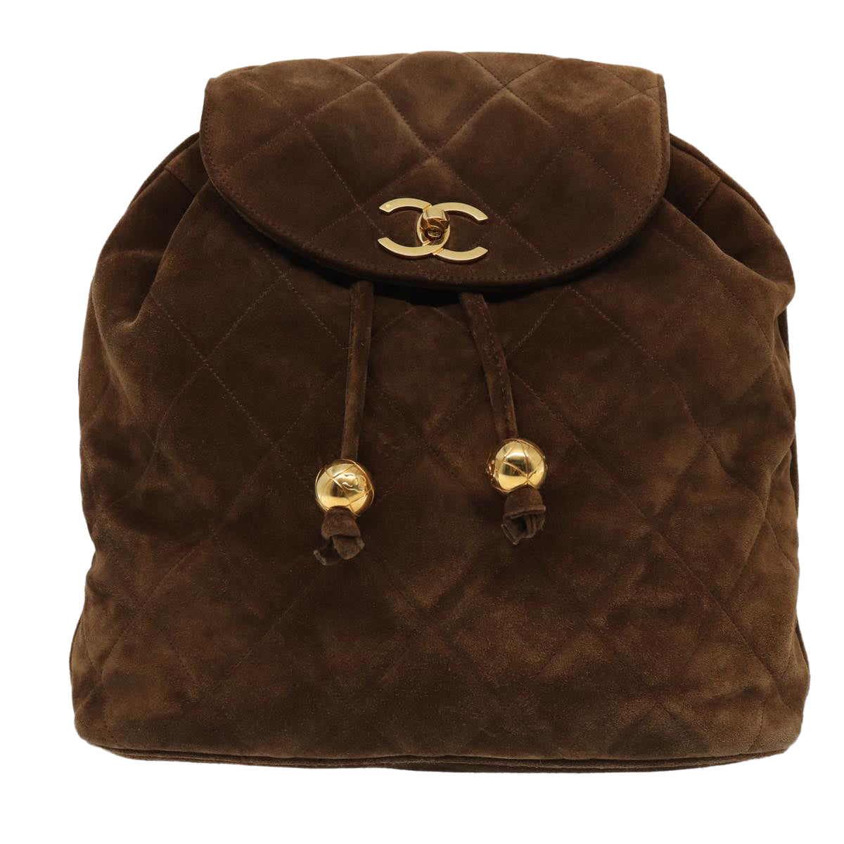 CHANEL Hand Bag Suede Brown Gold CC Auth 87765A