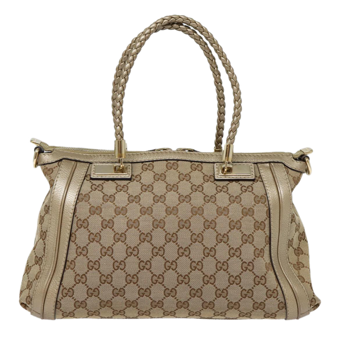 GUCCI GG Canvas Hand Bag Bamboo 2way Beige Gold 282300 Auth 87767