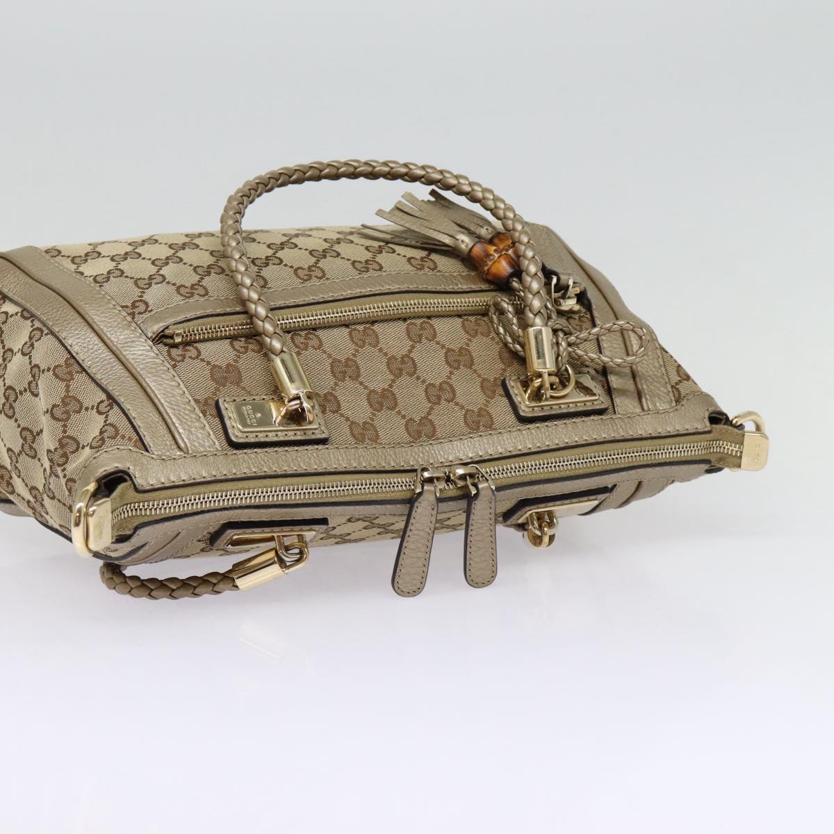 GUCCI GG Canvas Hand Bag Bamboo 2way Beige Gold 282300 Auth 87767