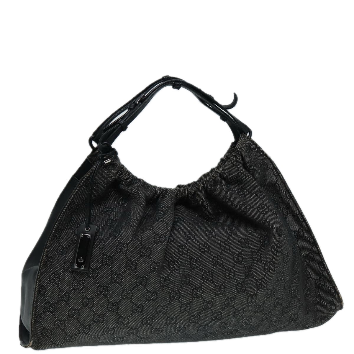 GUCCI GG Canvas Hand Bag Black Silver 76554 Auth 87781