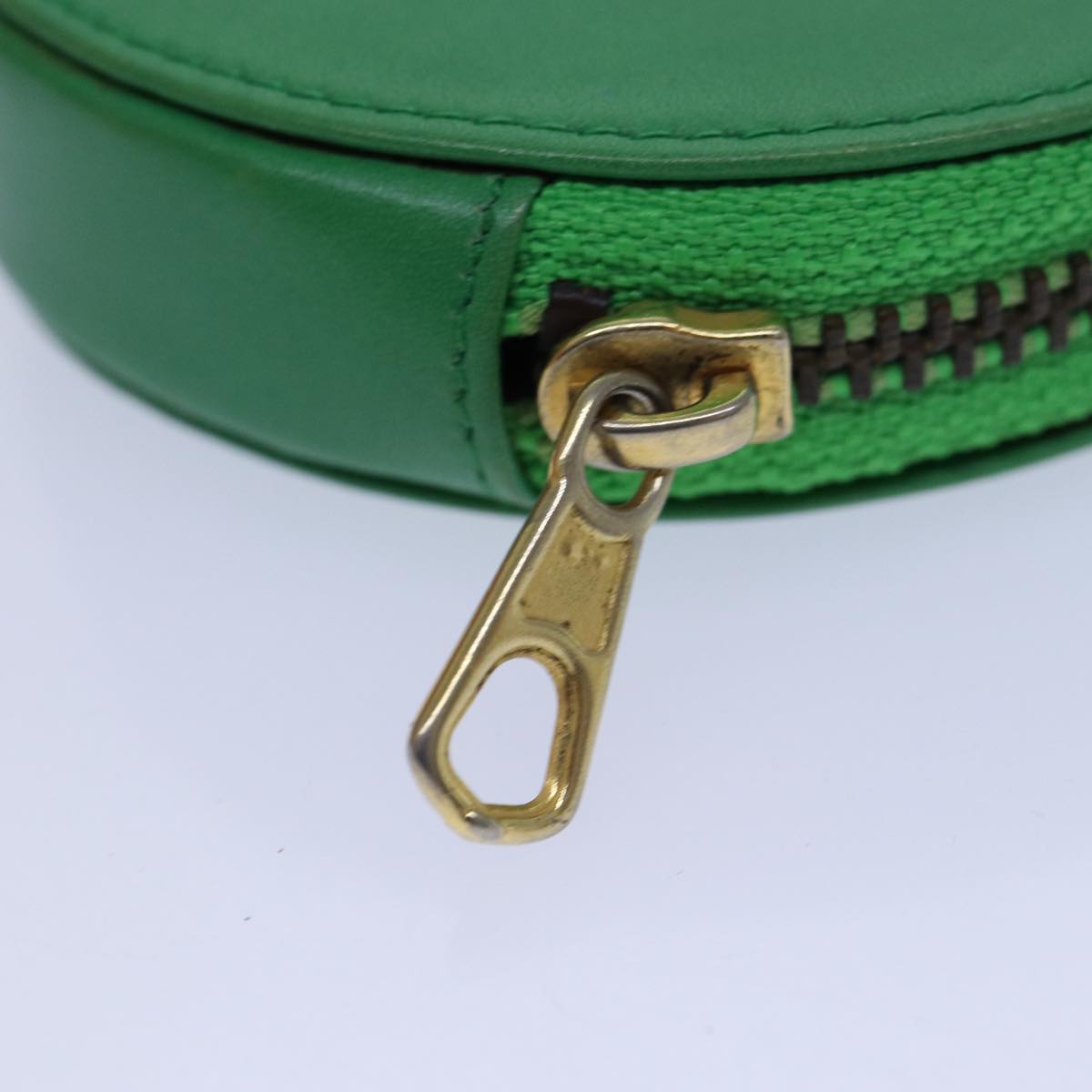 CELINE Coin Purse Leather Green Gold Auth 87854