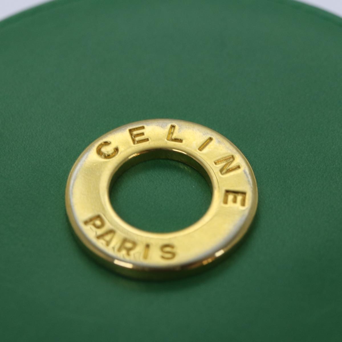 CELINE Coin Purse Leather Green Gold Auth 87854