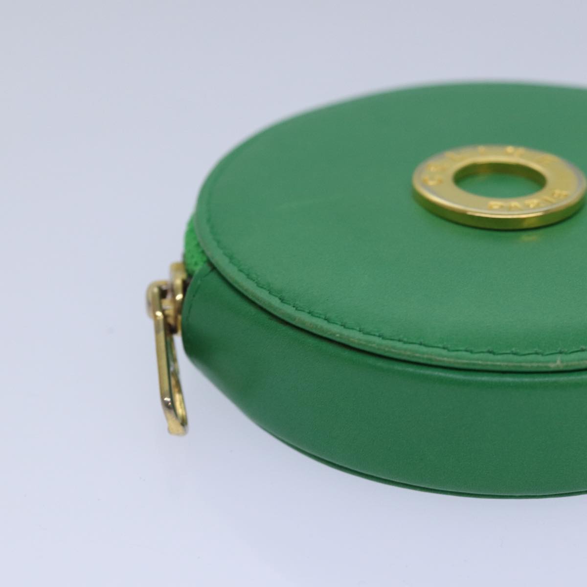 CELINE Coin Purse Leather Green Gold Auth 87854