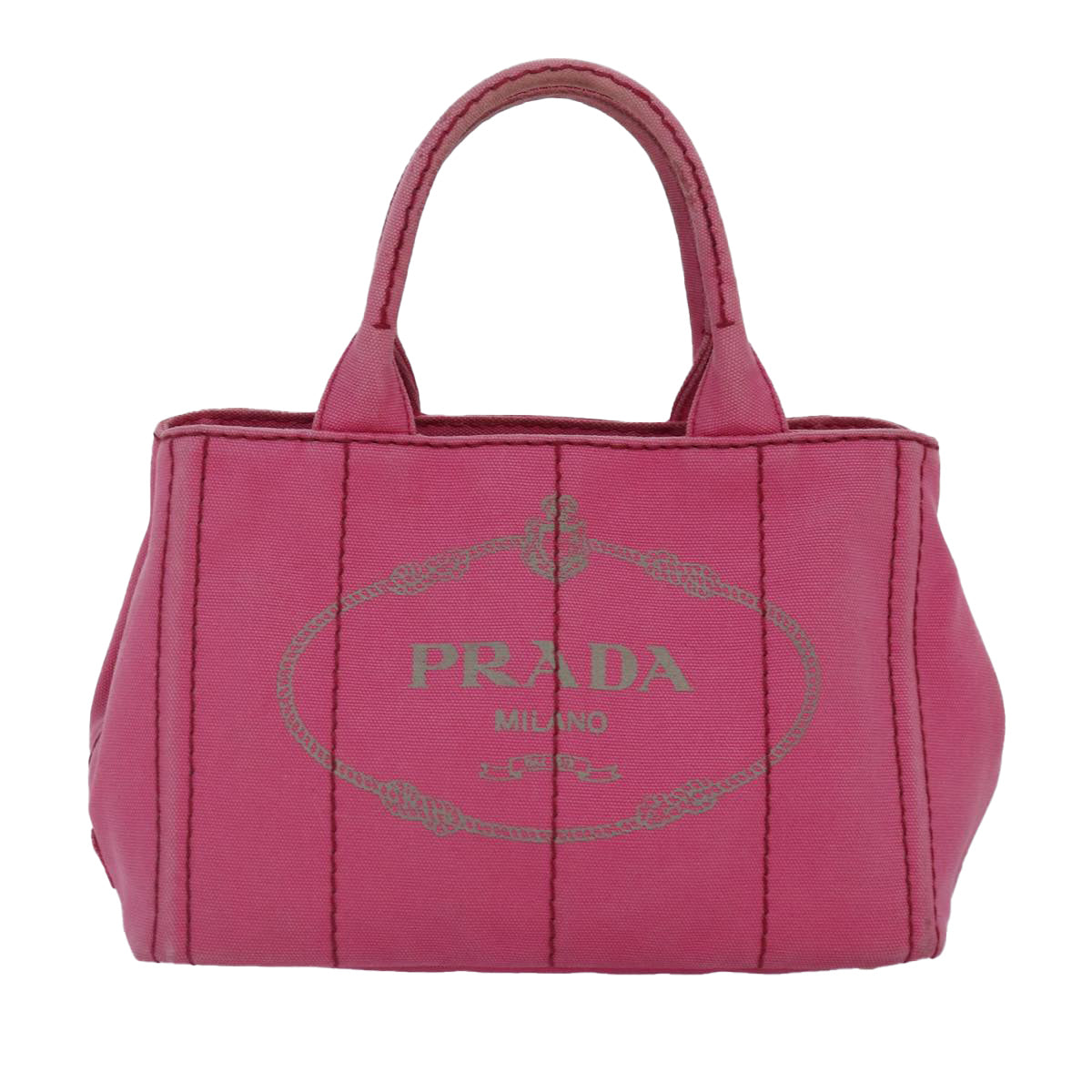 PRADA Canapa PM Hand Bag Canvas 2way Pink Gold Auth 87879