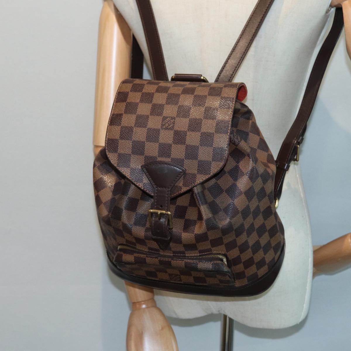 LOUIS VUITTON Damier Ebene Montsouris MM Backpack N51143 LV Auth 87883