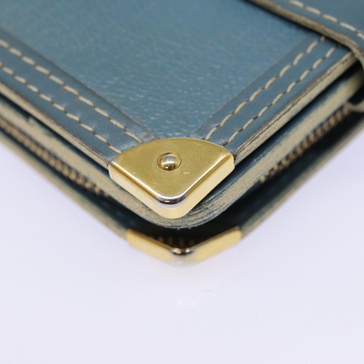 LOUIS VUITTON Suhari Compact Zip Wallet Leather Blue M91829 LV Auth 88071