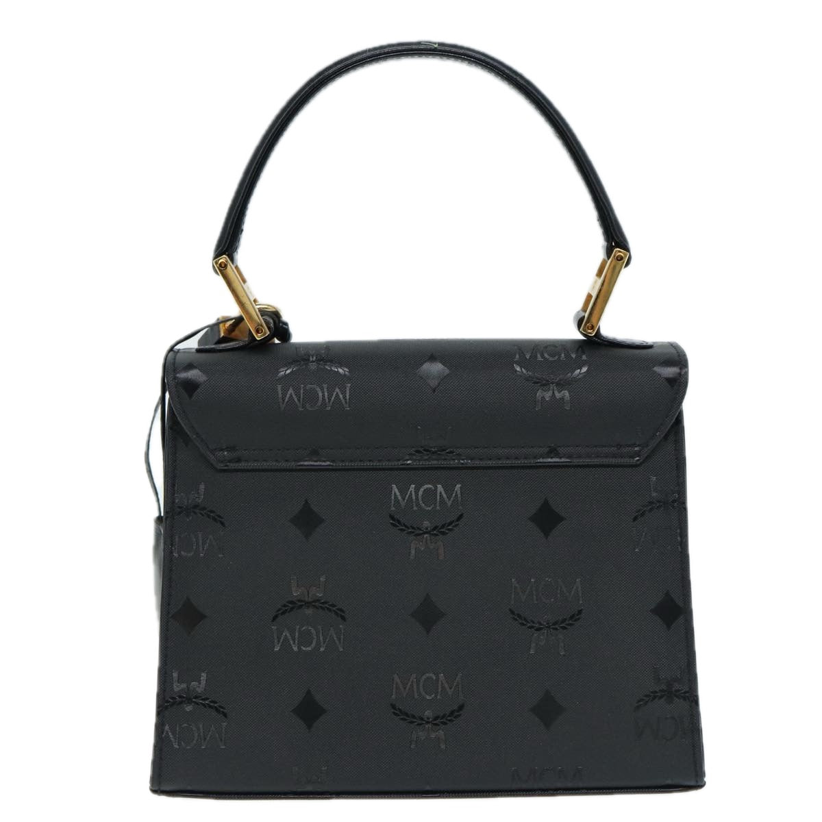 MCM Vicetos Logogram Hand Bag PVC Leather 2way Black Gold Auth 88074