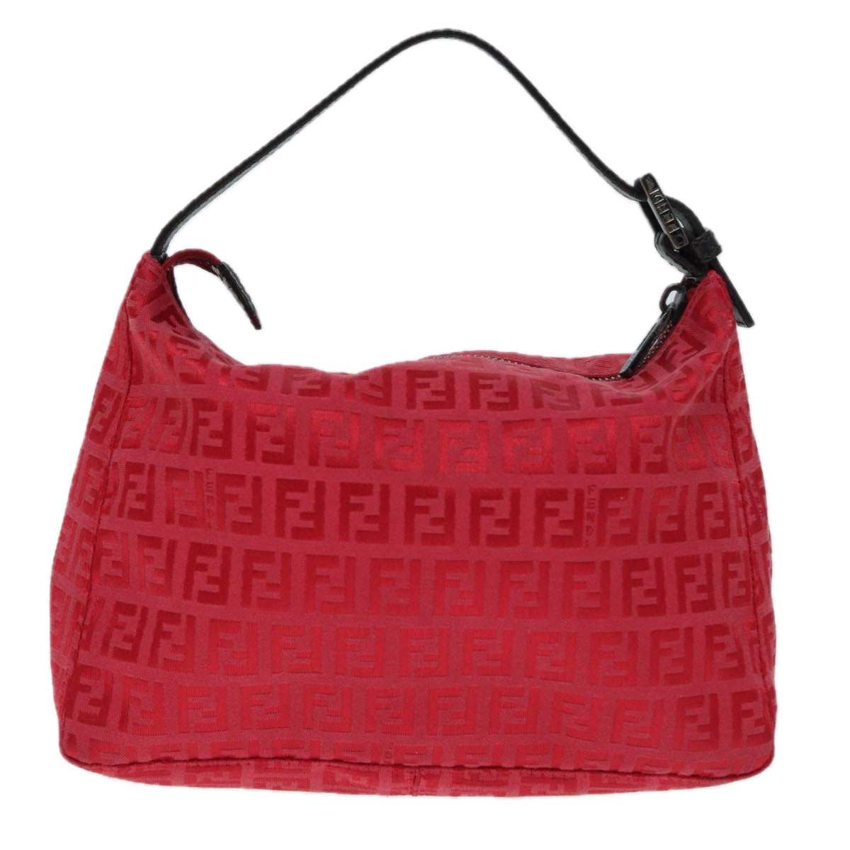 FENDI Zucchino Canvas Hand Bag Red Silver Auth 88077